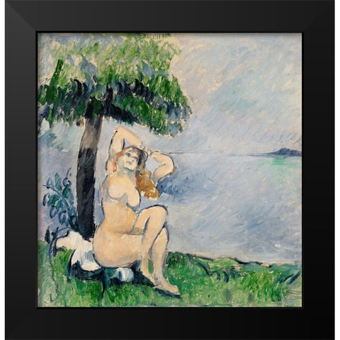 Bather at the Seashore Black Modern Wood Framed Art Print by Cezanne, Paul