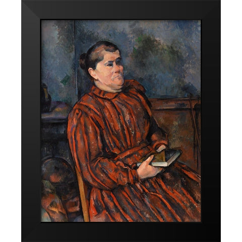 Portrait of a Woman Black Modern Wood Framed Art Print by Cezanne, Paul