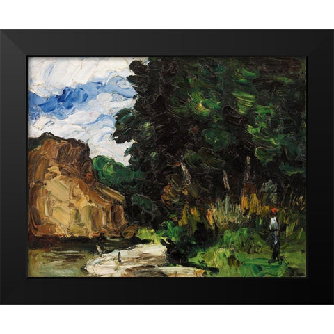 River Bend Black Modern Wood Framed Art Print by Cezanne, Paul