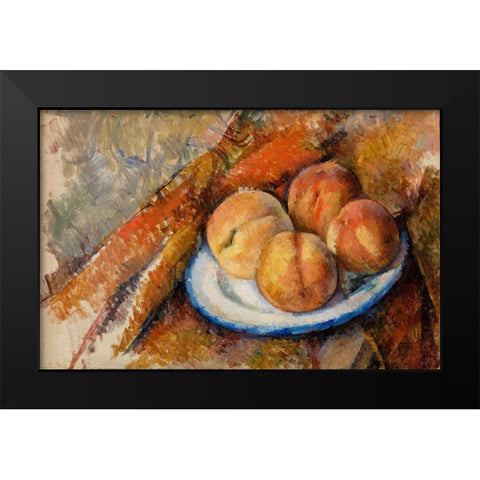 Four Peaches on a Plate Black Modern Wood Framed Art Print by Cezanne, Paul