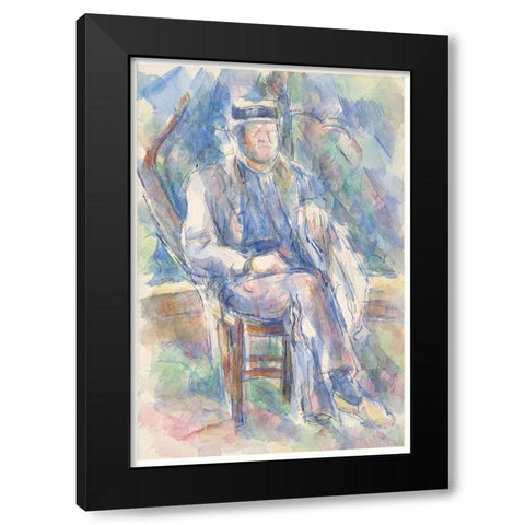 Man Wearing a Straw Hat Black Modern Wood Framed Art Print by Cezanne, Paul