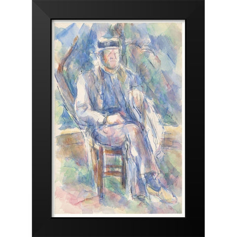 Man Wearing a Straw Hat Black Modern Wood Framed Art Print by Cezanne, Paul