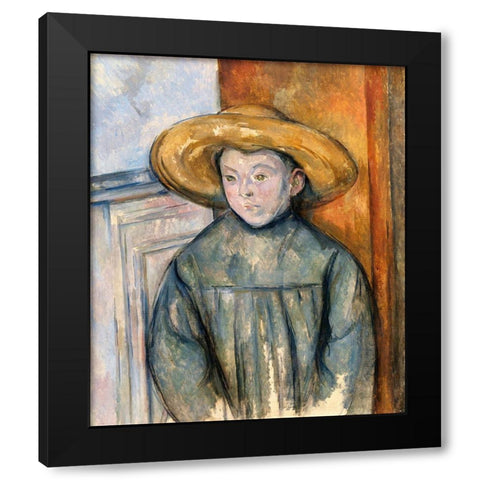 Boy With a Straw Hat Black Modern Wood Framed Art Print with Double Matting by Cezanne, Paul