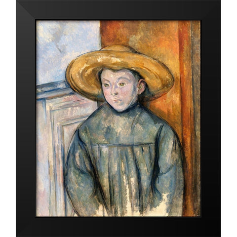 Boy With a Straw Hat Black Modern Wood Framed Art Print by Cezanne, Paul