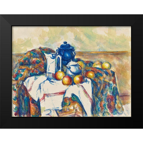 Still Life with Blue Pot Black Modern Wood Framed Art Print by Cezanne, Paul