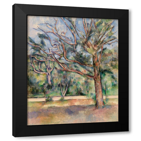 Trees and Road Black Modern Wood Framed Art Print with Double Matting by Cezanne, Paul