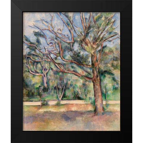 Trees and Road Black Modern Wood Framed Art Print by Cezanne, Paul