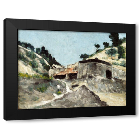 Landscape with Water Mill Black Modern Wood Framed Art Print with Double Matting by Cezanne, Paul