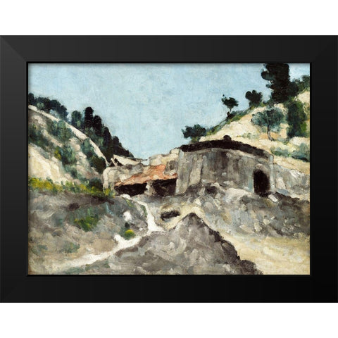 Landscape with Water Mill Black Modern Wood Framed Art Print by Cezanne, Paul