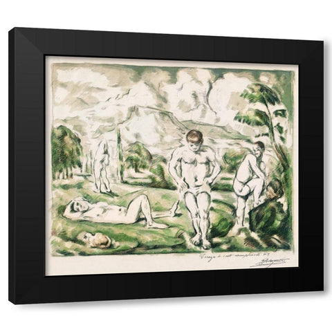 The Bathers [Large version] Black Modern Wood Framed Art Print with Double Matting by Cezanne, Paul
