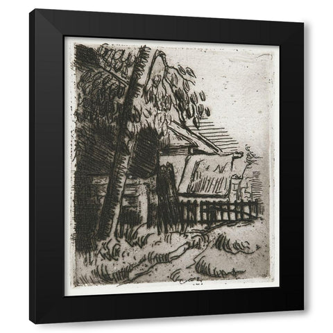 Landscape in AuversÂ  Black Modern Wood Framed Art Print with Double Matting by Cezanne, Paul