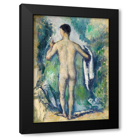 Standing Bather, Seen from the Back Black Modern Wood Framed Art Print by Cezanne, Paul