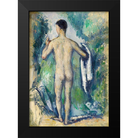 Standing Bather, Seen from the Back Black Modern Wood Framed Art Print by Cezanne, Paul