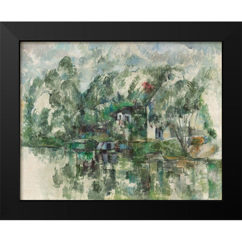 At the Waters Edge Black Modern Wood Framed Art Print by Cezanne, Paul