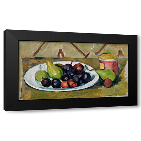 Plate with Fruit and Pot of Preserves Black Modern Wood Framed Art Print by Cezanne, Paul
