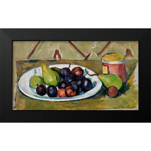 Plate with Fruit and Pot of Preserves Black Modern Wood Framed Art Print by Cezanne, Paul