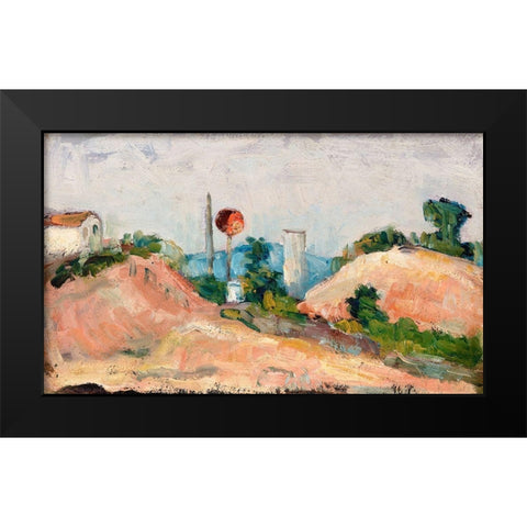 Railroad Cut Black Modern Wood Framed Art Print by Cezanne, Paul