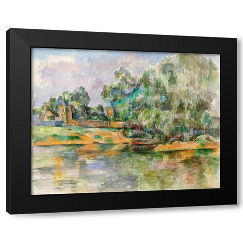 Riverbank Black Modern Wood Framed Art Print with Double Matting by Cezanne, Paul