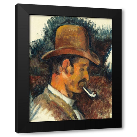 Man with Pipe Black Modern Wood Framed Art Print by Cezanne, Paul