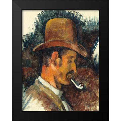 Man with Pipe Black Modern Wood Framed Art Print by Cezanne, Paul