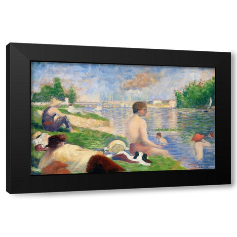 Final Study for â€œBathers at AsniÃ¨resâ€Â  Black Modern Wood Framed Art Print by Seurat, Georges