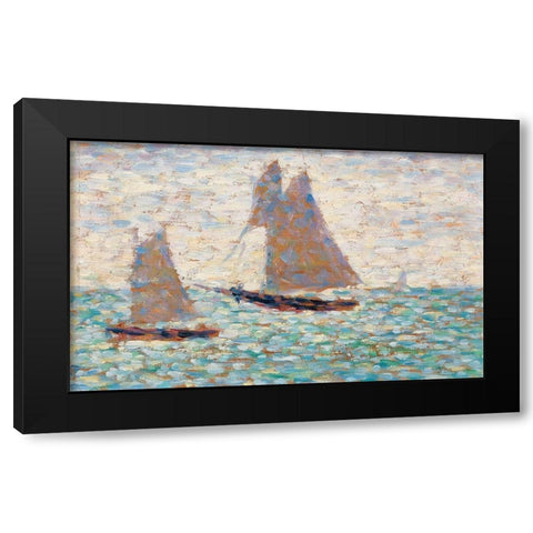 Two Sailboats at Grandcamp Black Modern Wood Framed Art Print by Seurat, Georges
