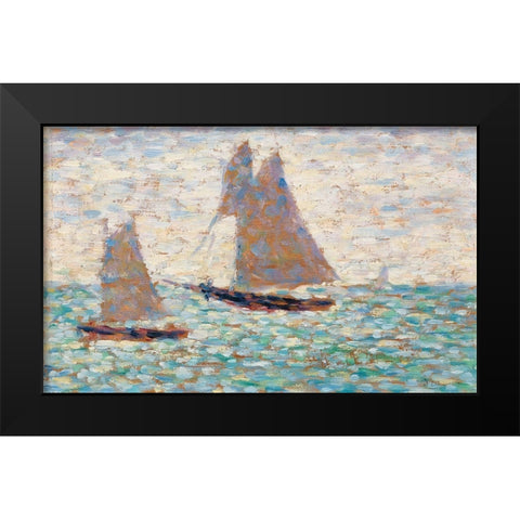 Two Sailboats at Grandcamp Black Modern Wood Framed Art Print by Seurat, Georges
