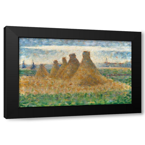 Haystacks Black Modern Wood Framed Art Print with Double Matting by Seurat, Georges