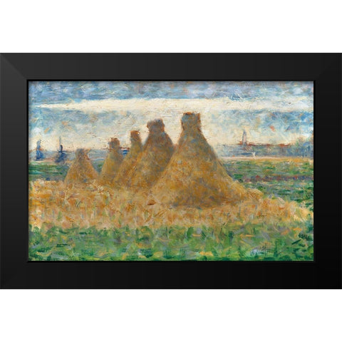 Haystacks Black Modern Wood Framed Art Print by Seurat, Georges