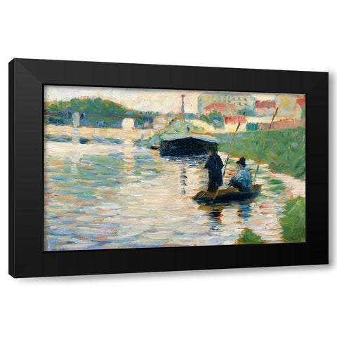 View of the Seine Black Modern Wood Framed Art Print with Double Matting by Seurat, Georges