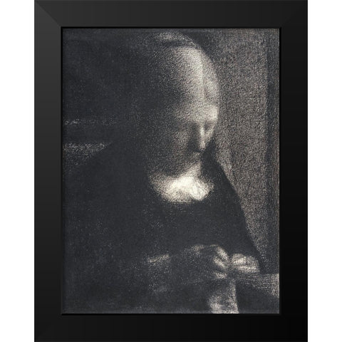 The Artistâ€™s Mother Doing Embroidery Black Modern Wood Framed Art Print by Seurat, Georges
