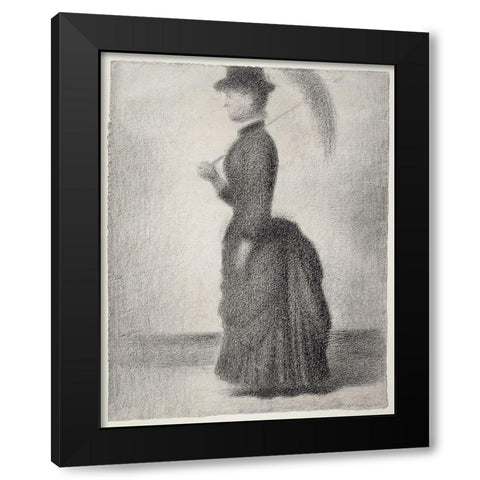 Woman Walking with a ParasolÂ  Black Modern Wood Framed Art Print with Double Matting by Seurat, Georges