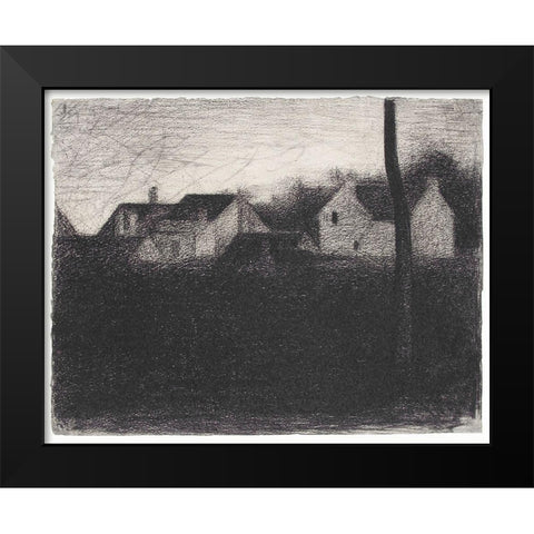 Landscape With Houses Black Modern Wood Framed Art Print by Seurat, Georges