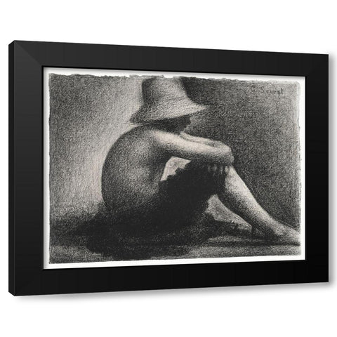 Seated Boy with Straw Hat Black Modern Wood Framed Art Print with Double Matting by Seurat, Georges