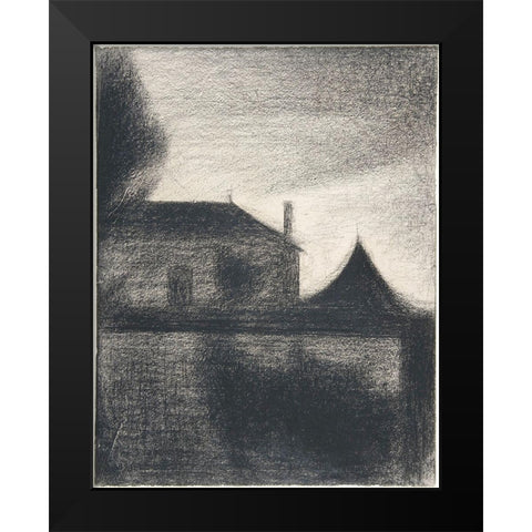 House at Dusk Black Modern Wood Framed Art Print by Seurat, Georges