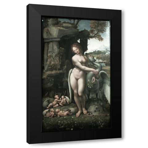 Ledo and the Swan Black Modern Wood Framed Art Print by da Vinci, Leonardo