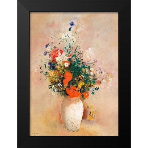 Vase of Flowers (Pink Background)Â  Black Modern Wood Framed Art Print by Redon, Odilon