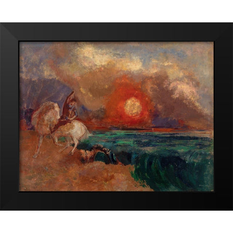 Saint George and the Dragon Black Modern Wood Framed Art Print by Redon, Odilon