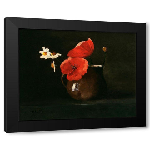 Poppies and Daisies Black Modern Wood Framed Art Print with Double Matting by Redon, Odilon