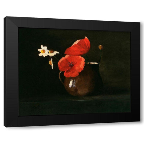 Poppies and Daisies Black Modern Wood Framed Art Print by Redon, Odilon