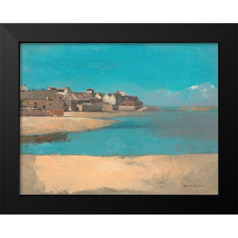 Village by the Sea in Brittany Black Modern Wood Framed Art Print by Redon, Odilon