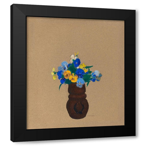 Pansies Black Modern Wood Framed Art Print with Double Matting by Redon, Odilon