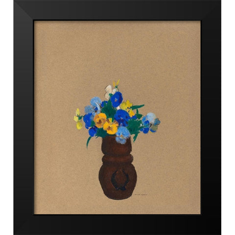 Pansies Black Modern Wood Framed Art Print by Redon, Odilon