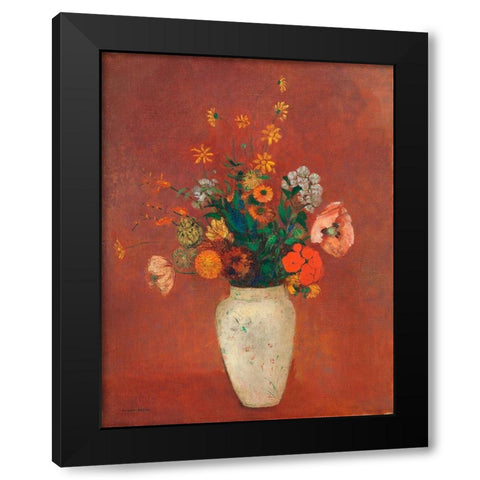 Bouquet in a Chinese Vase Black Modern Wood Framed Art Print with Double Matting by Redon, Odilon