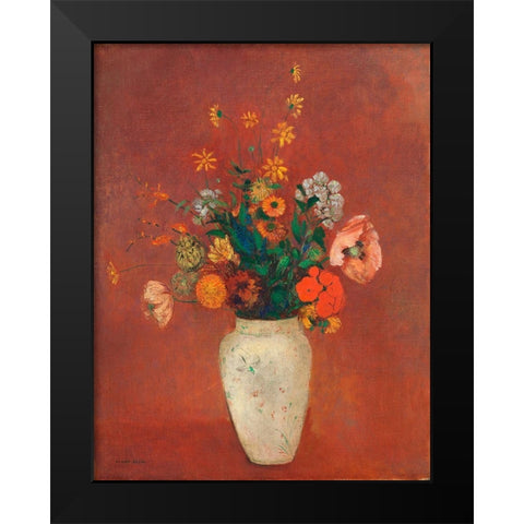 Bouquet in a Chinese Vase Black Modern Wood Framed Art Print by Redon, Odilon