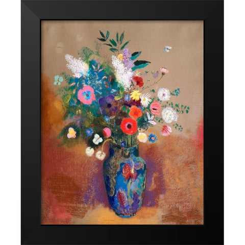 Bouquet of Flowers Black Modern Wood Framed Art Print by Redon, Odilon