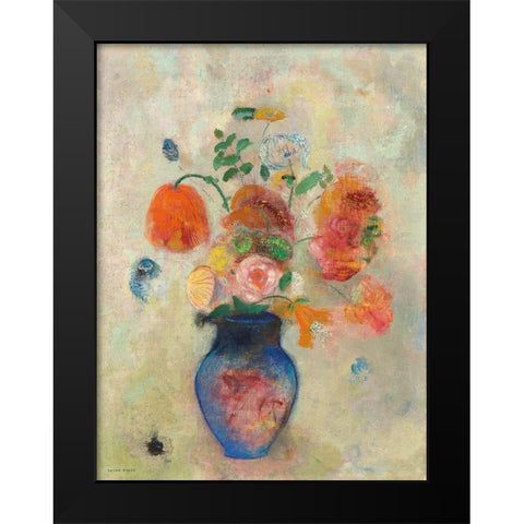 Large Vase with Flowers Black Modern Wood Framed Art Print by Redon, Odilon