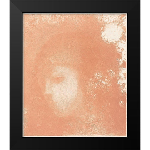 Head of a Child with Flowers Black Modern Wood Framed Art Print by Redon, Odilon