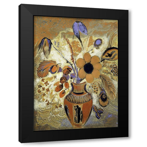 Etruscan Vase with Flowers Black Modern Wood Framed Art Print with Double Matting by Redon, Odilon