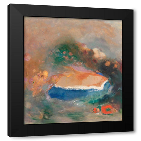 Ophelia with a Blue Wimple in the Water Black Modern Wood Framed Art Print with Double Matting by Redon, Odilon